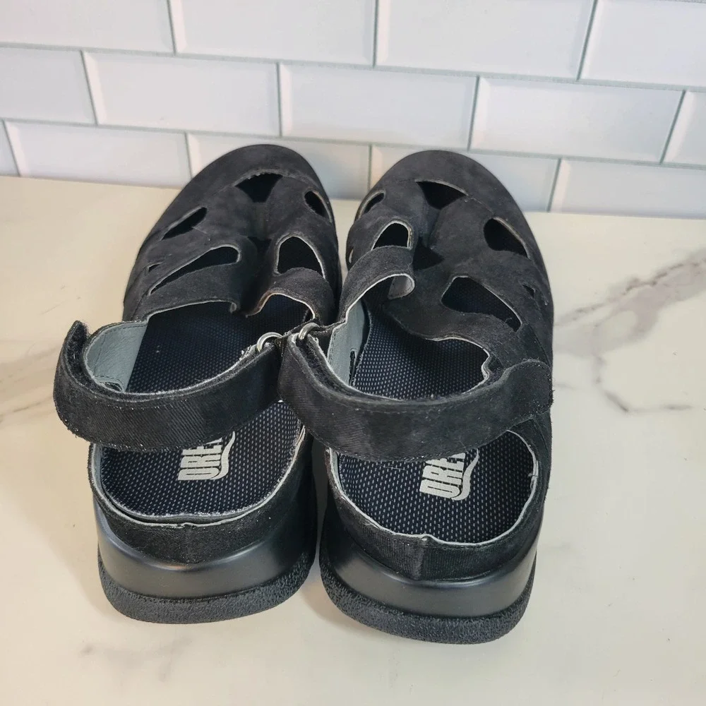 Drew Smiles Size 9 WW Womens Black Slingback Sandal Closed Toe Hook & Loop